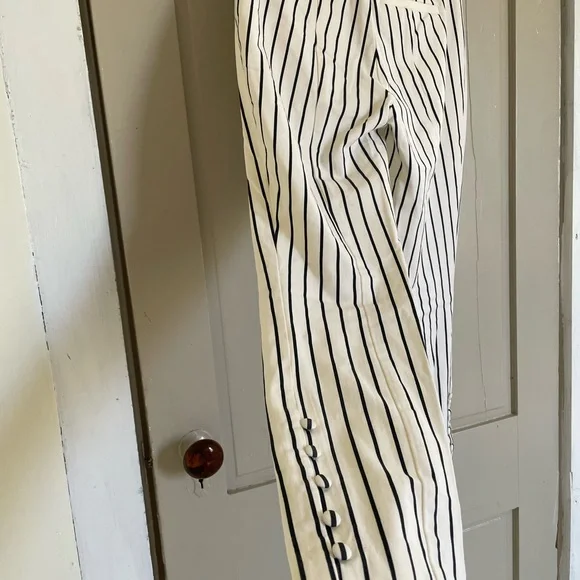 Anthropologie Black and White Striped Skinny Pants Trousers Nautical Cute Comfy - Picture 7 of 9